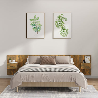 Bed Headboard With Cabinet | Smoked oak | Engineered wood | Large