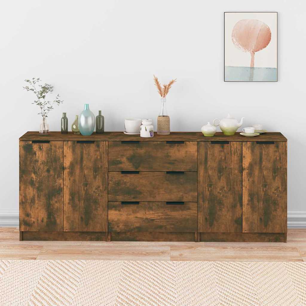3 Piece Sideboards Smoked Oak Engineered Wood
