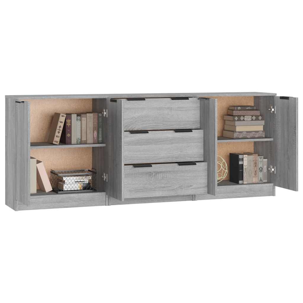 3 Piece Sideboards Grey Sonama Engineered Wood
