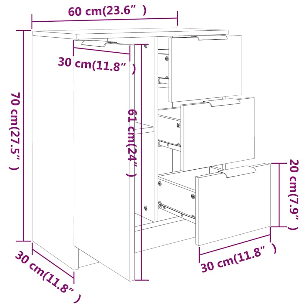 Sideboards 2 pcs Concrete Grey 60x30x70 cm Engineered Wood