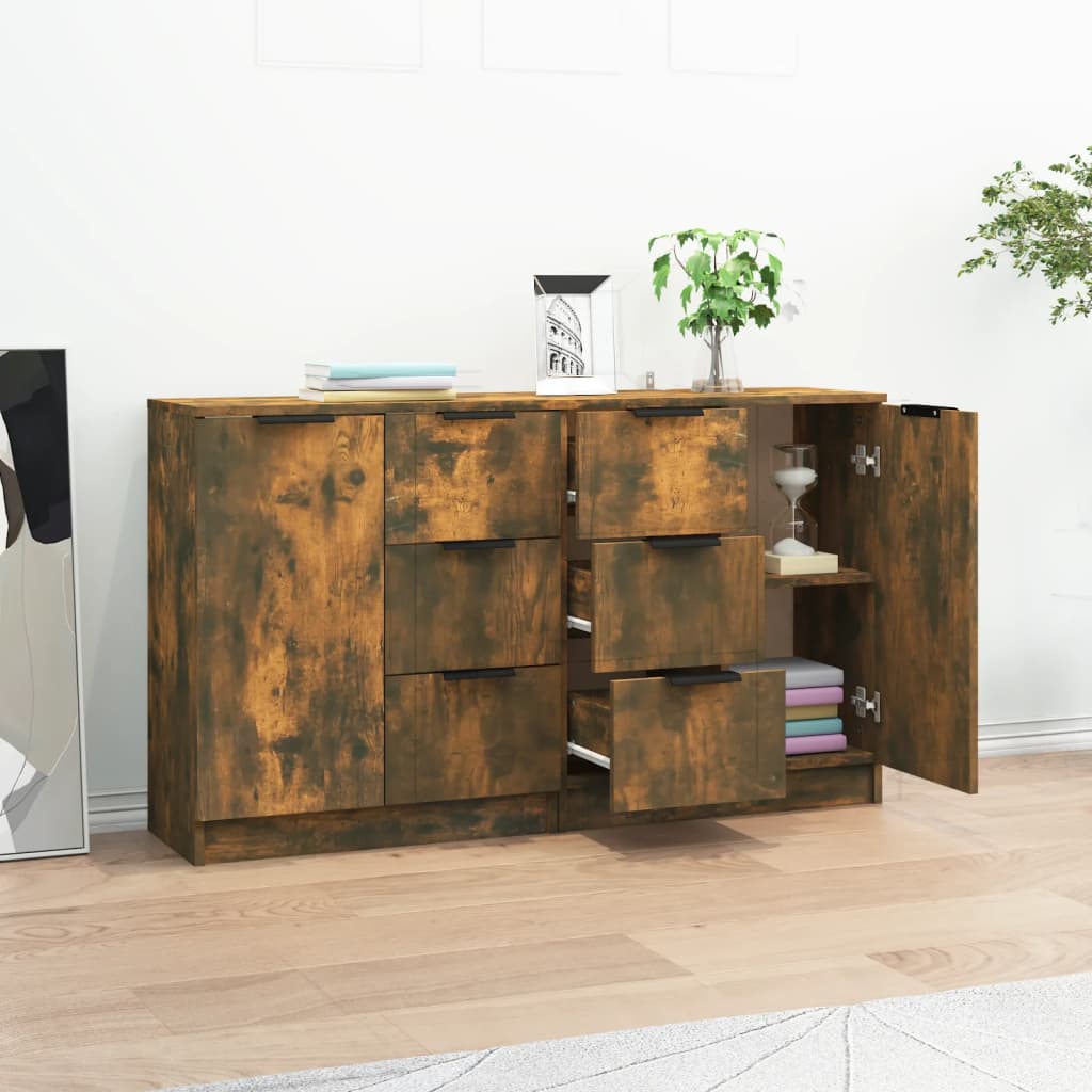 Sideboards 2 pcs Smoked Oak 60x30x70 cm Engineered Wood