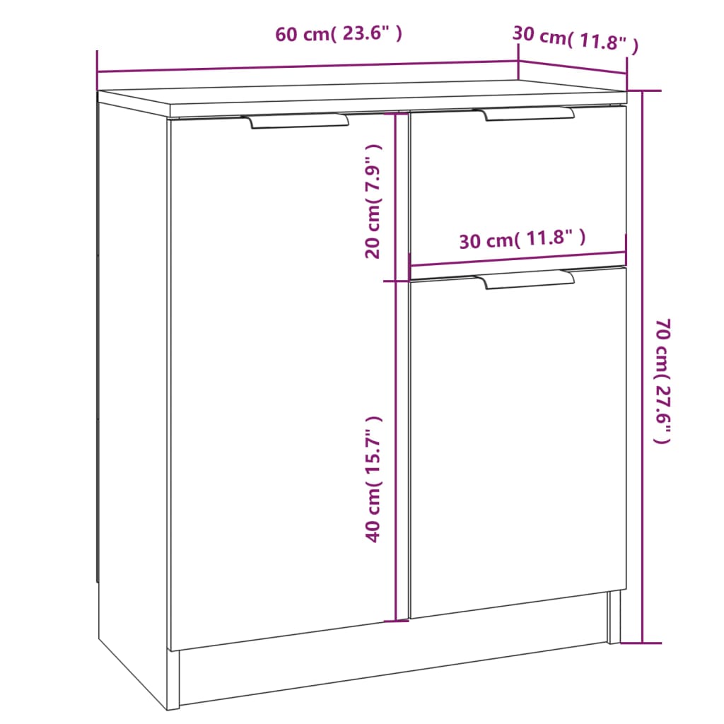Sideboards 2 pcs White 60x30x70 cm Engineered Wood