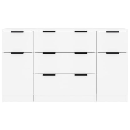 3 Piece Sideboard Set White Engineered Wood