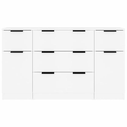 3 Piece Sideboard Set White Engineered Wood