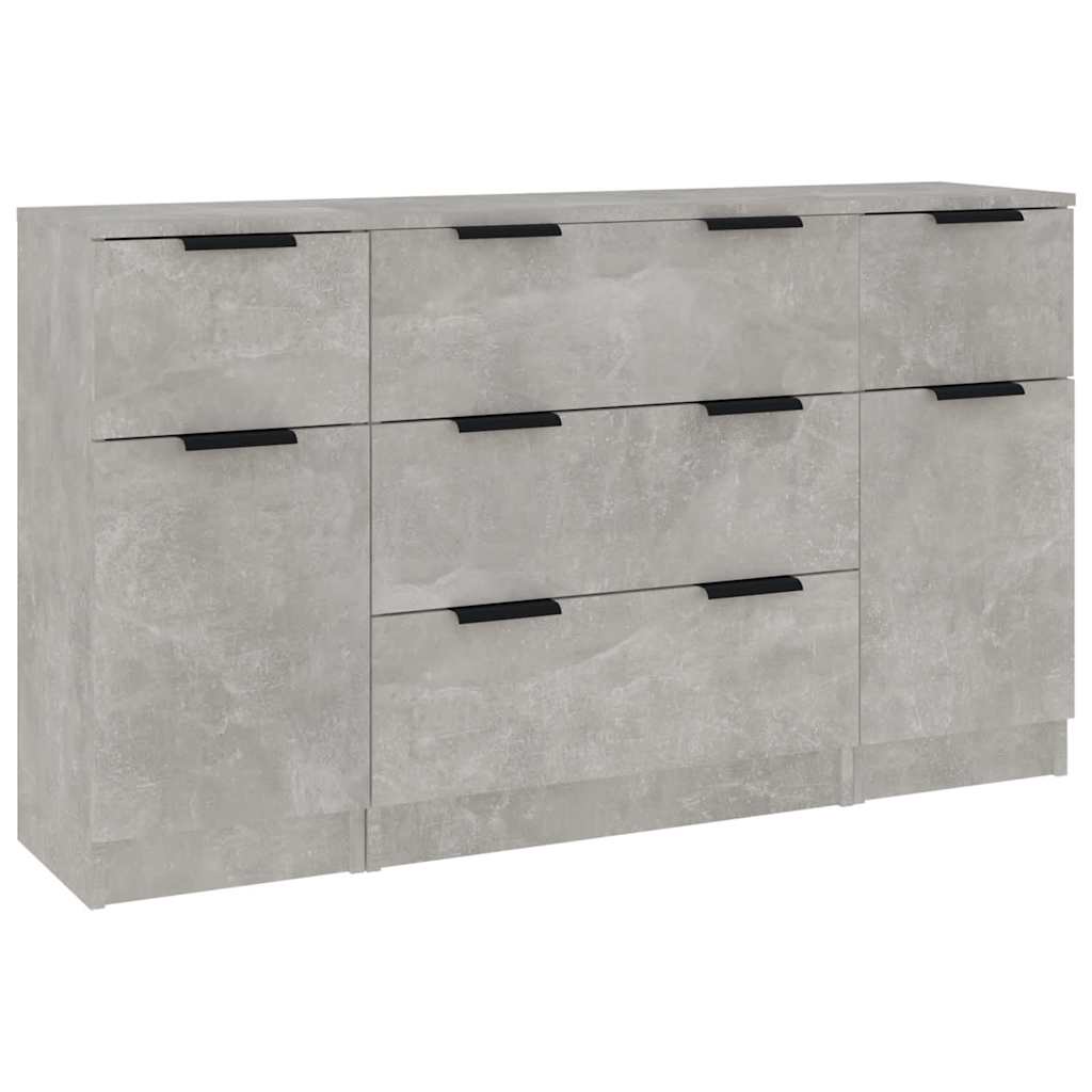 3 Piece Sideboard Set Concrete Grey Engineered Wood