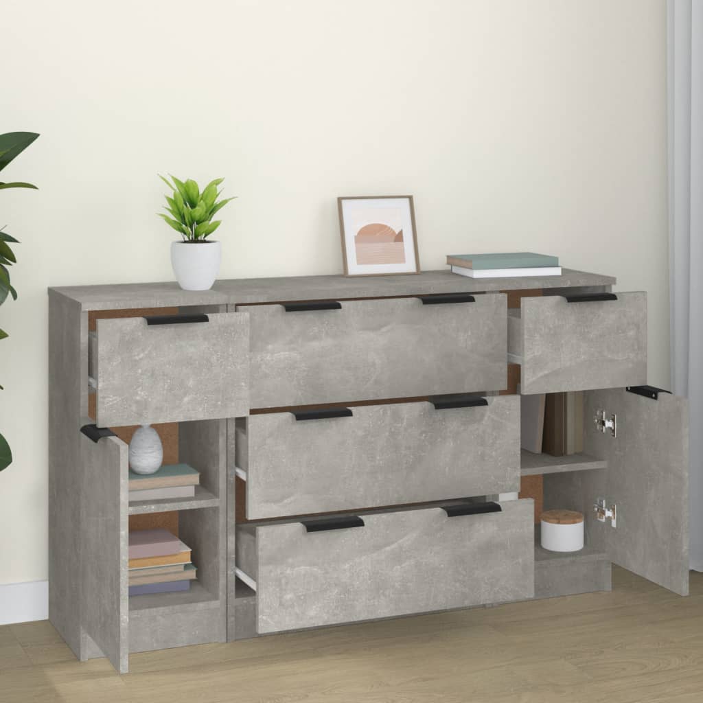 3 Piece Sideboard Set Concrete Grey Engineered Wood