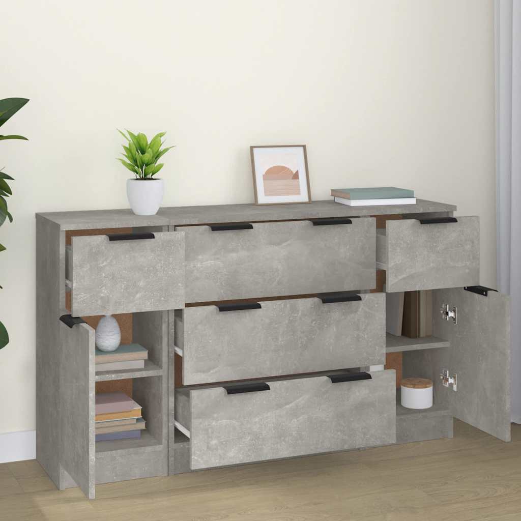3 Piece Sideboard Set Concrete Grey Engineered Wood