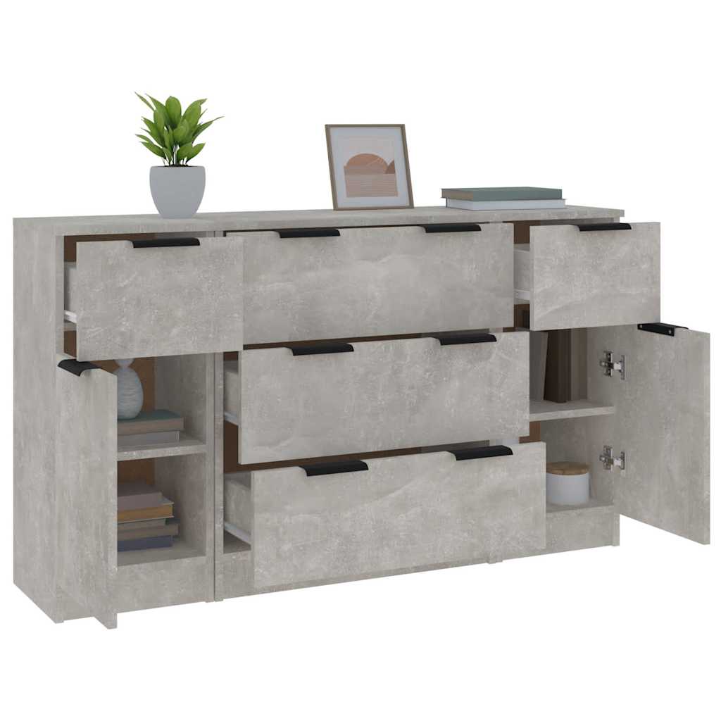 3 Piece Sideboard Set Concrete Grey Engineered Wood