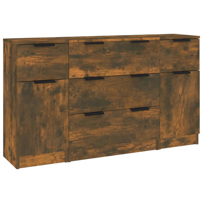 3 Piece Sideboard Set Smoked Oak Engineered Wood