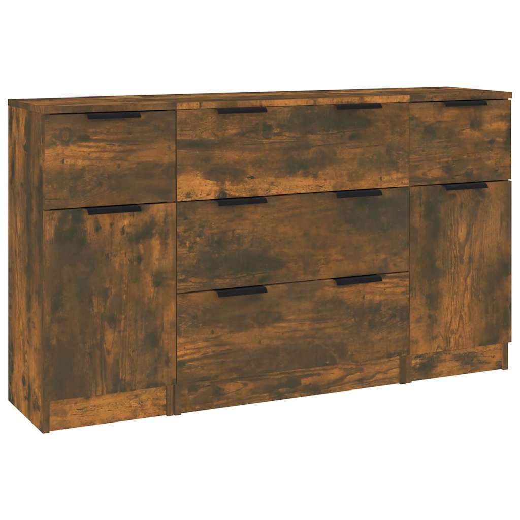 3 Piece Sideboard Set Smoked Oak Engineered Wood