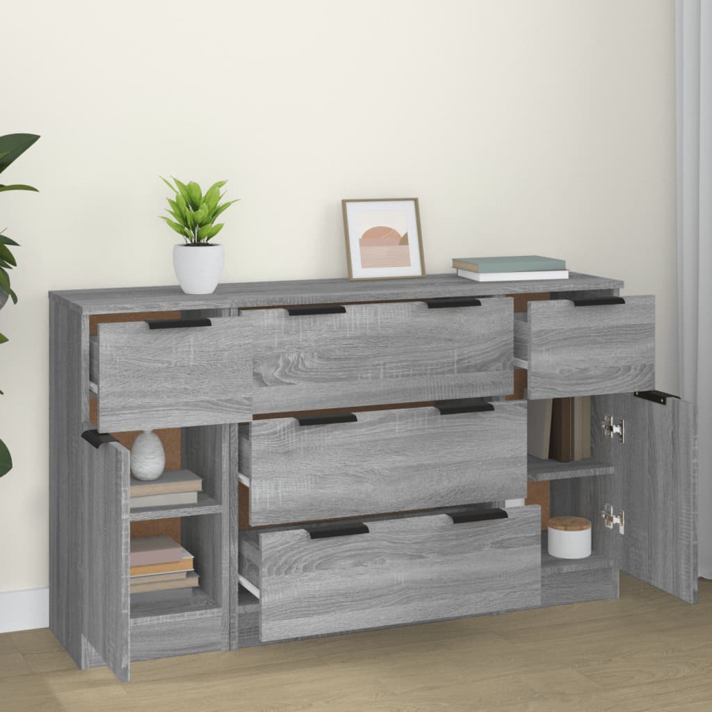 3 Piece Sideboard Set Grey Sonoma Engineered Wood