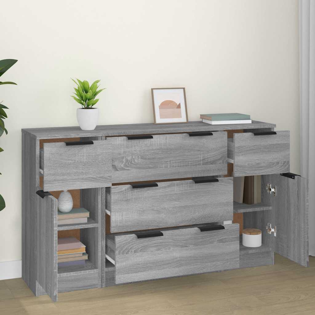 3 Piece Sideboard Set Grey Sonoma Engineered Wood