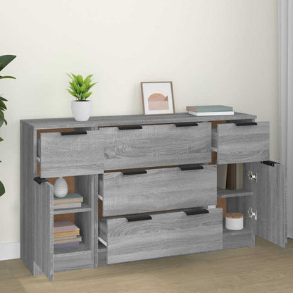 3 Piece Sideboard Set Grey Sonoma Engineered Wood