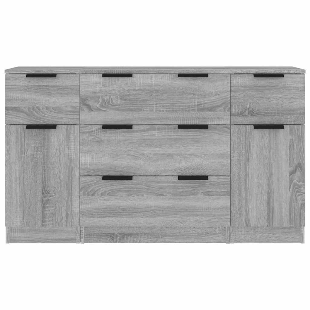 3 Piece Sideboard Set Grey Sonoma Engineered Wood