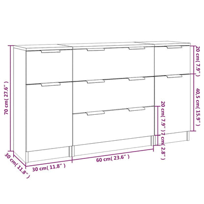 3 Piece Sideboard Set Grey Sonoma Engineered Wood