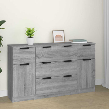 3 Piece Sideboard Set Grey Sonoma Engineered Wood