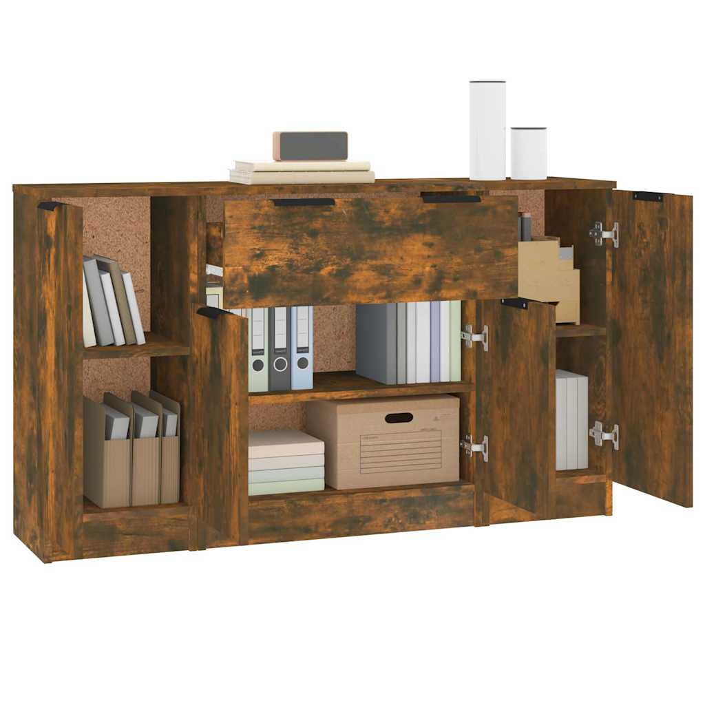 Sideboards 3 pcs Smoked Oak Engineered Wood