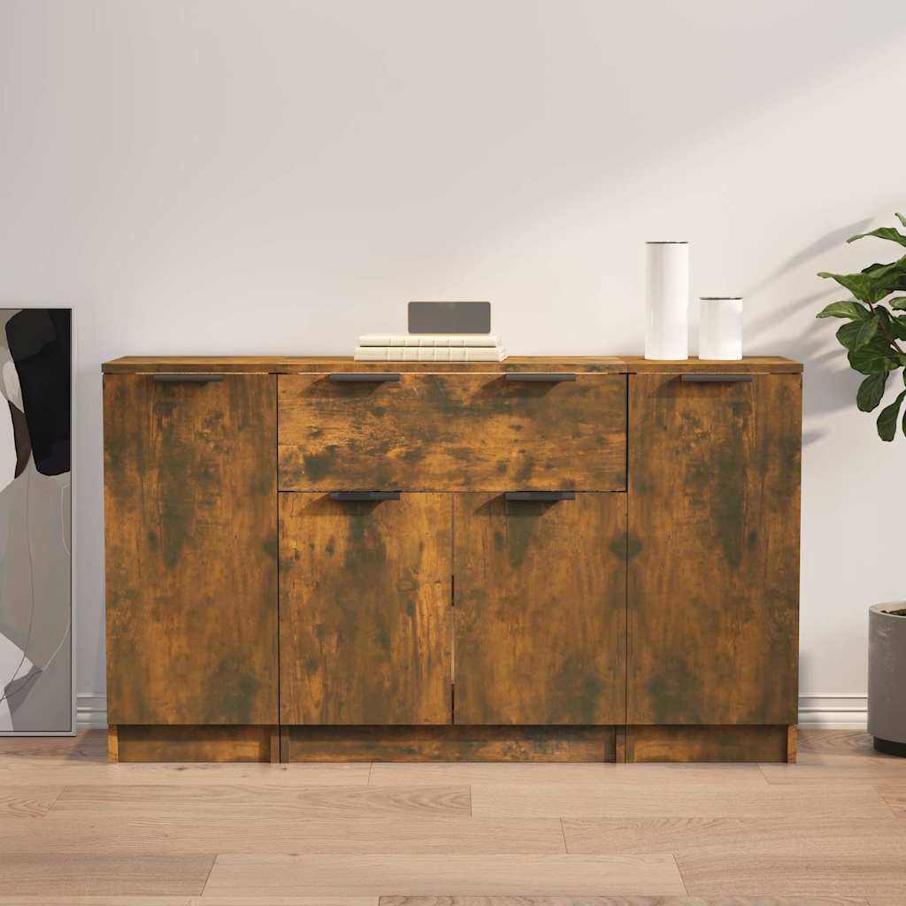 Sideboards 3 pcs Smoked Oak Engineered Wood