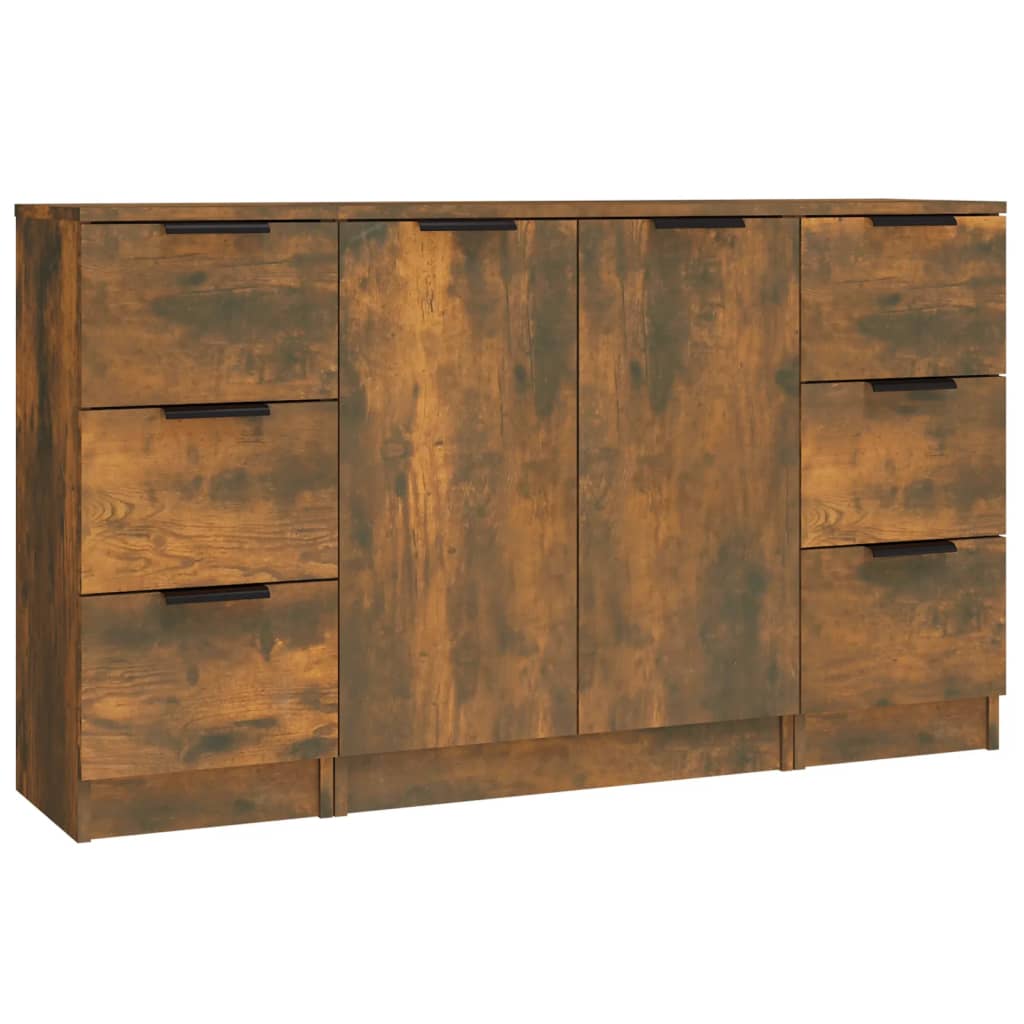 Sideboards 3 pcs Smoked Oak Engineered Wood