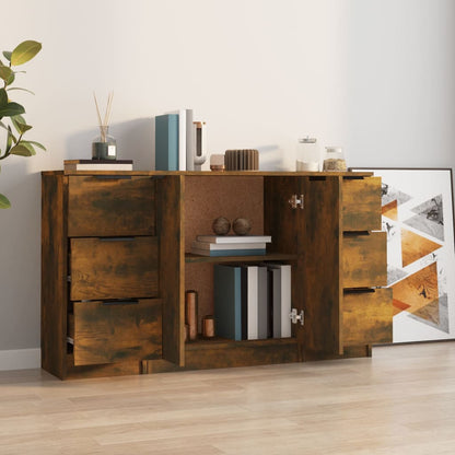 Sideboards 3 pcs Smoked Oak Engineered Wood