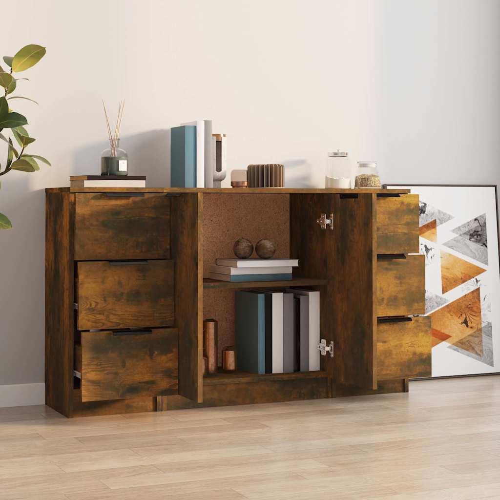 Sideboards 3 pcs Smoked Oak Engineered Wood