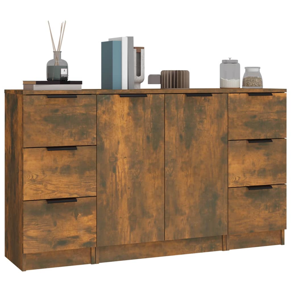 Sideboards 3 pcs Smoked Oak Engineered Wood