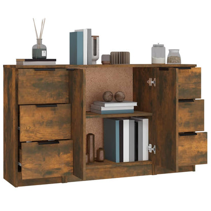 Sideboards 3 pcs Smoked Oak Engineered Wood