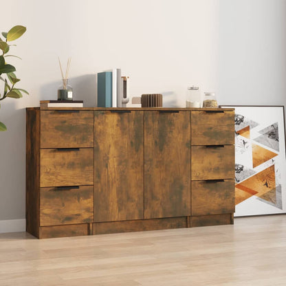 Sideboards 3 pcs Smoked Oak Engineered Wood
