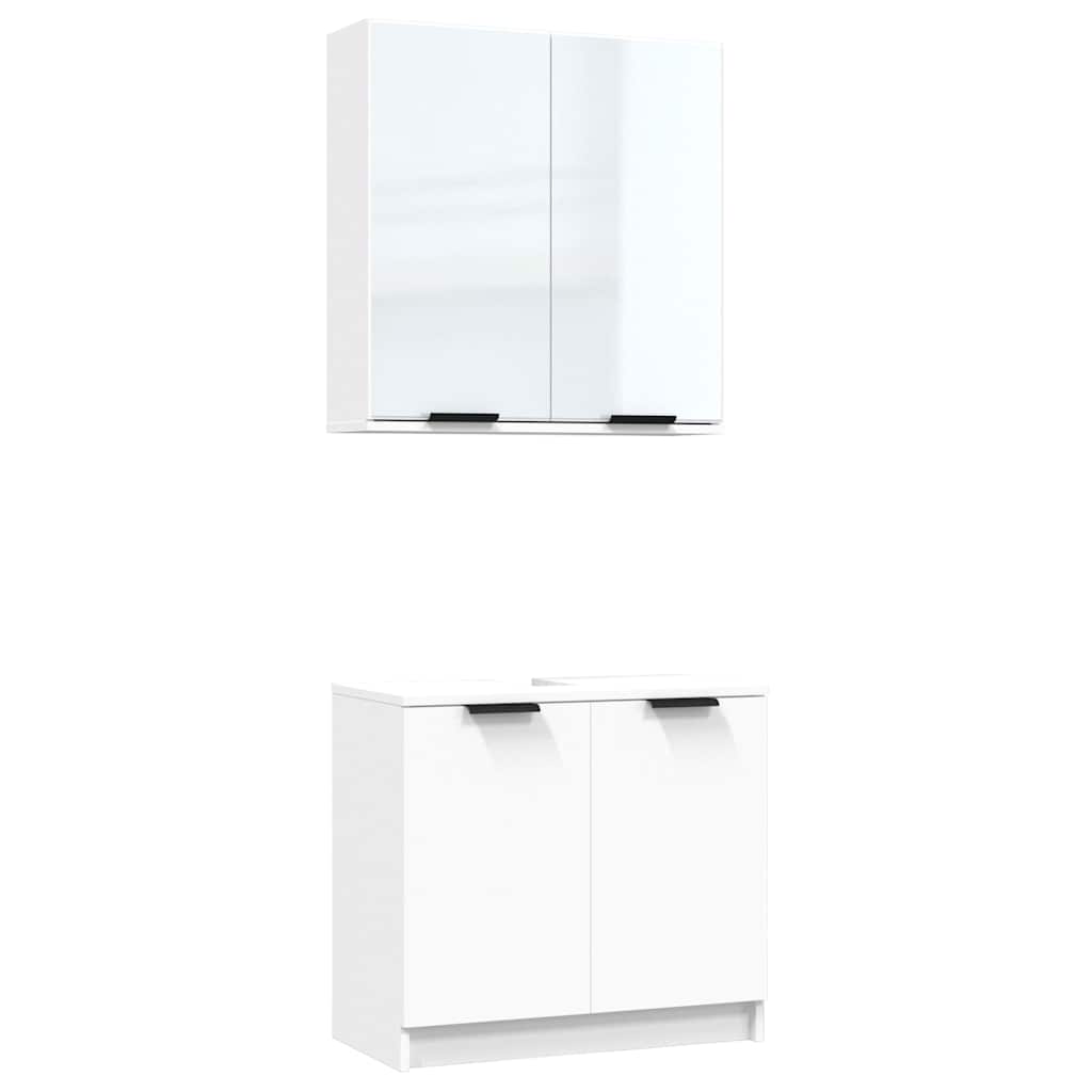2 Piece Bathroom Cabinet Set White Engineered Wood