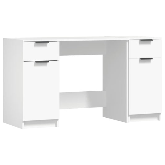 Desk with Side Cabinet White Engineered Wood