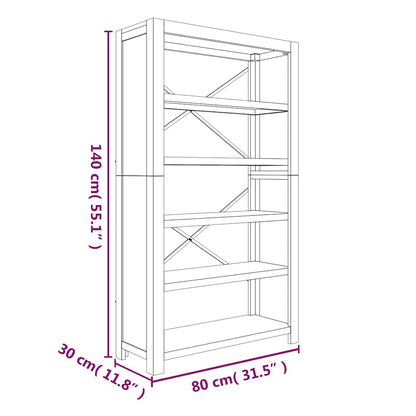 5-Tier Bookcase 80x30x140 cm Solid Wood Acacia