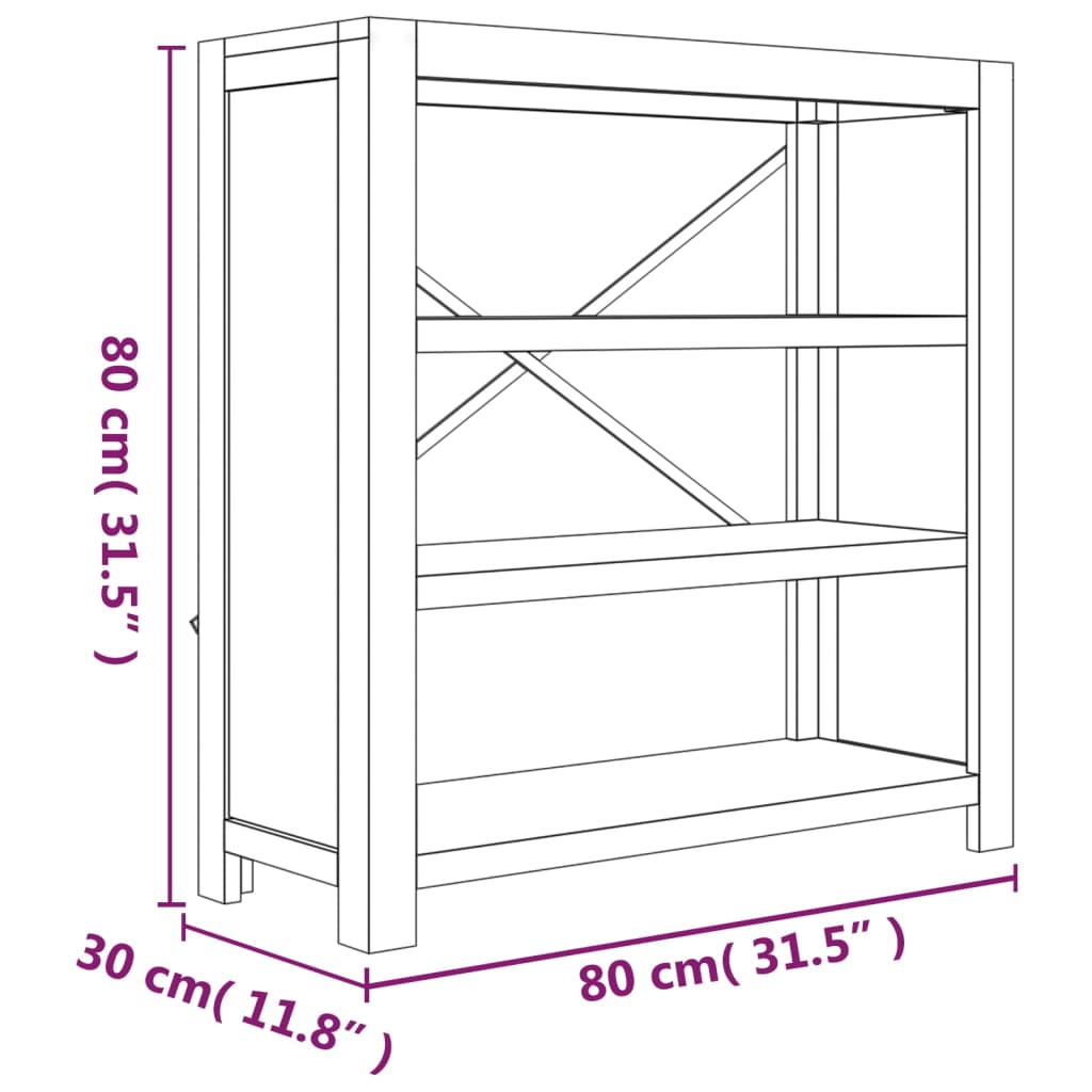 3-Tier Bookcase 80x30x80 cm Solid Wood Acacia