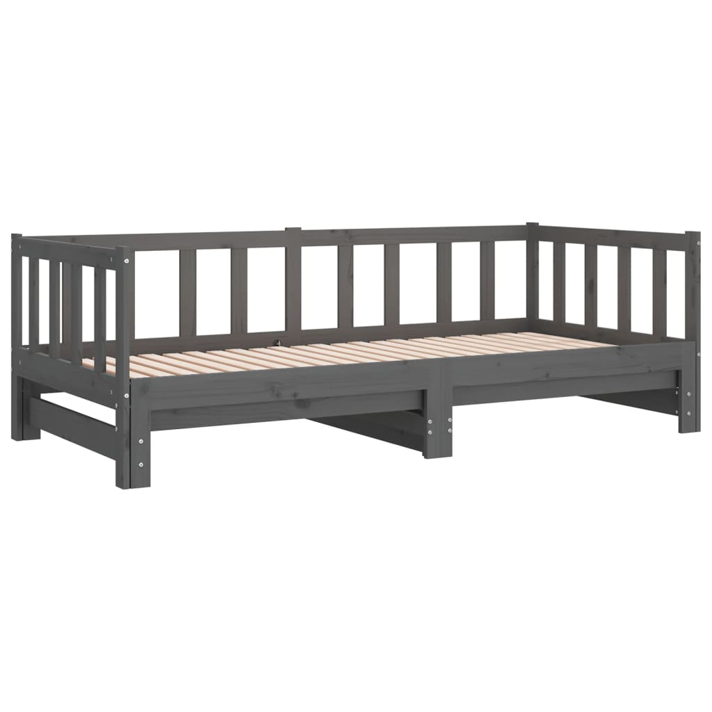 Day Bed | Grey | Solid pinewood | 2x |  Pull-Out  | Day Bed | Rectangular