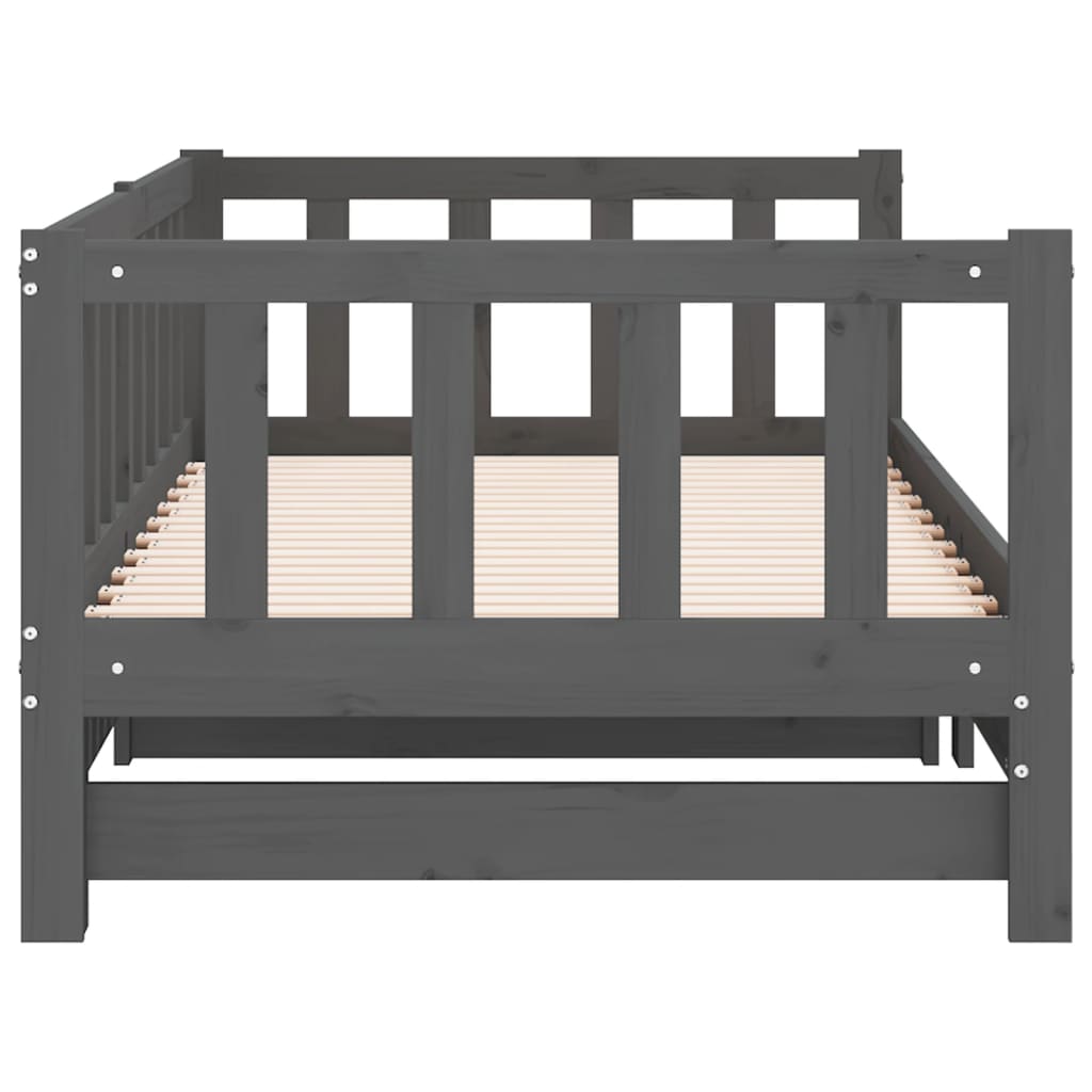 Day Bed | Grey | Solid pinewood | 2x |  Pull-Out  | Day Bed | Rectangular