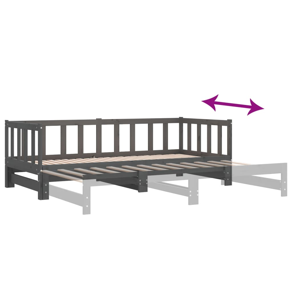 Day Bed | Grey | Solid pinewood | 2x |  Pull-Out  | Day Bed | Rectangular