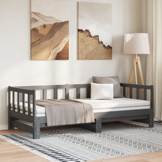 Day Bed | Grey | Solid pinewood | 2x |  Pull-Out  | Day Bed | Rectangular