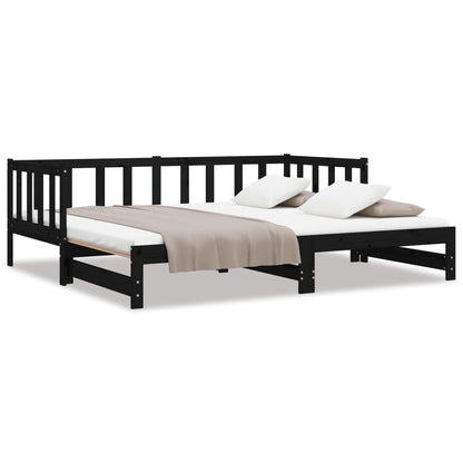 Day Bed | Black | Solid Pine Wood | Double | Pull-Out | Rectangular