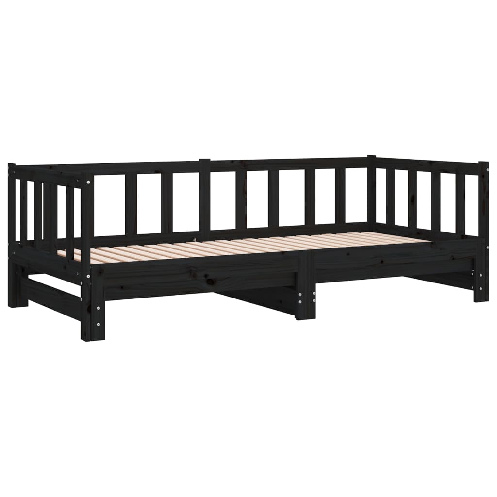 Day Bed | Black | Solid Pine Wood | Double | Pull-Out | Rectangular