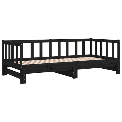 Day Bed | Black | Solid Pine Wood | Double | Pull-Out | Rectangular