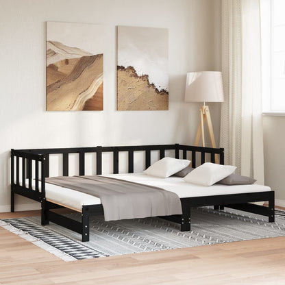 Day Bed | Black | Solid Pine Wood | Double | Pull-Out | Rectangular