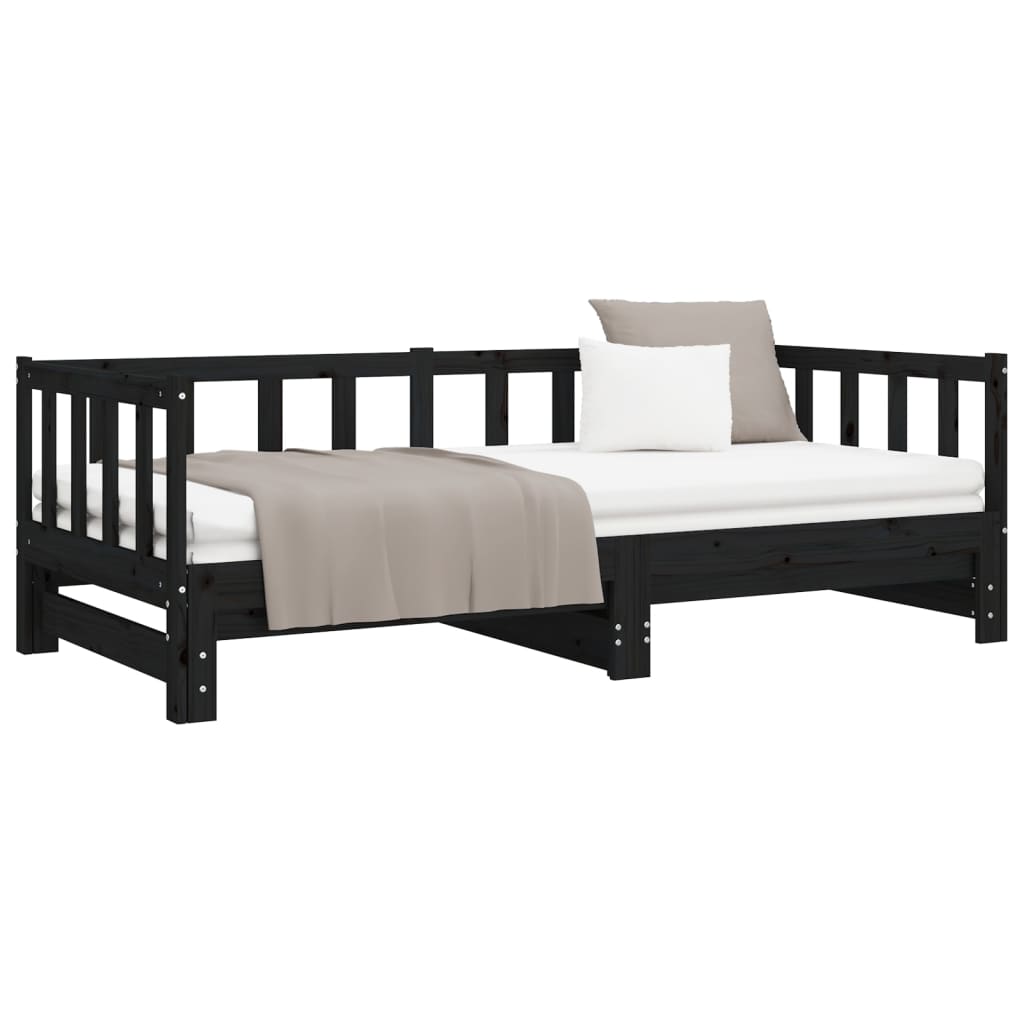 Day Bed | Black | Solid Pine Wood | Double | Pull-Out | Rectangular
