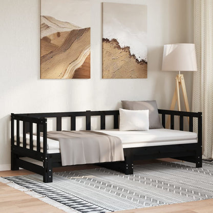 Day Bed | Black | Solid Pine Wood | Double | Pull-Out | Rectangular