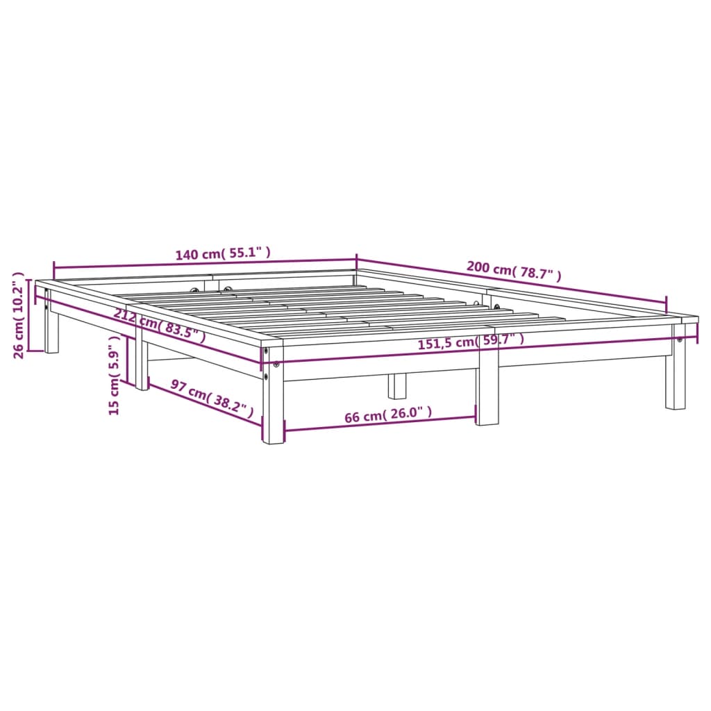 820542 vidaXL Bed Frame without Mattress White 140x200 cm Solid Wood