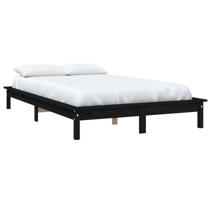 Bed Frame | Black | Solid Pine Wood | King Size | Decorative Inlays