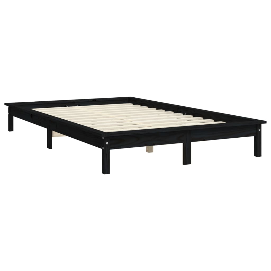 Bed Frame | Black | Solid Pine Wood | King Size | Decorative Inlays
