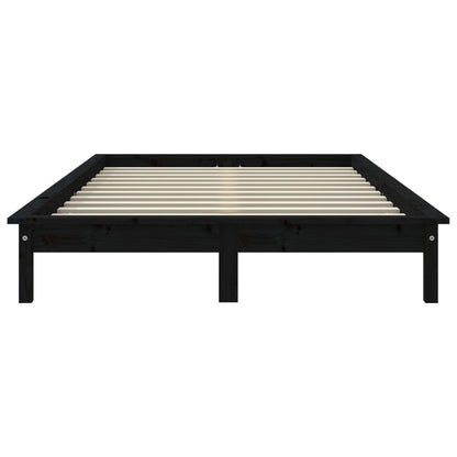 Bed Frame | Black | Solid Pine Wood | King Size | Decorative Inlays