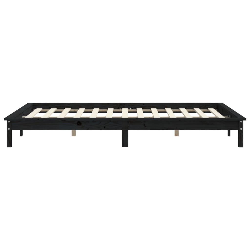 Bed Frame | Black | Solid Pine Wood | King Size | Decorative Inlays