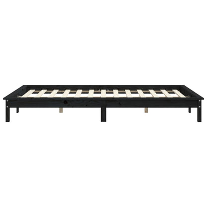 Bed Frame | Black | Solid Pine Wood | King Size | Decorative Inlays