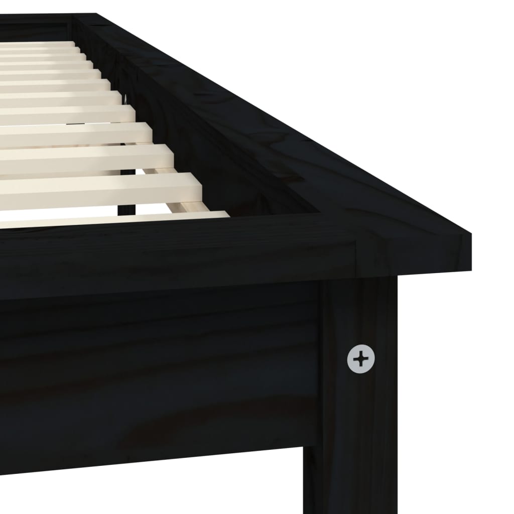 Bed Frame | Black | Solid Pine Wood | King Size | Decorative Inlays