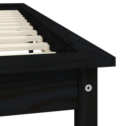 Bed Frame | Black | Solid Pine Wood | King Size | Decorative Inlays